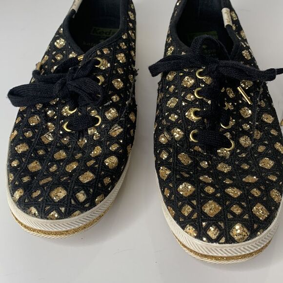 Keds by Kate Spade black woven gold glitter sneakers - Picture 5 of 10